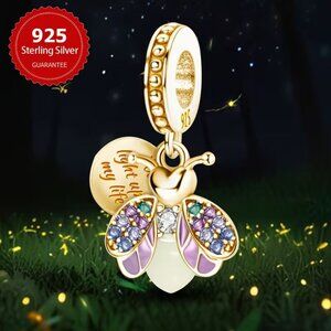 Gold Sterling Silver Firefly Charm Pink Purple Blue Green Glows